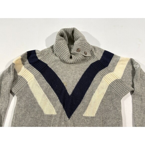 Alps & Meters Wool Cashmere Gray Ski Race Knit Olympic Stripe Sweater  L STAINS - Picture 3 of 12